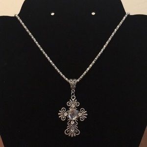 Rhinestone Cross Necklace - Clear